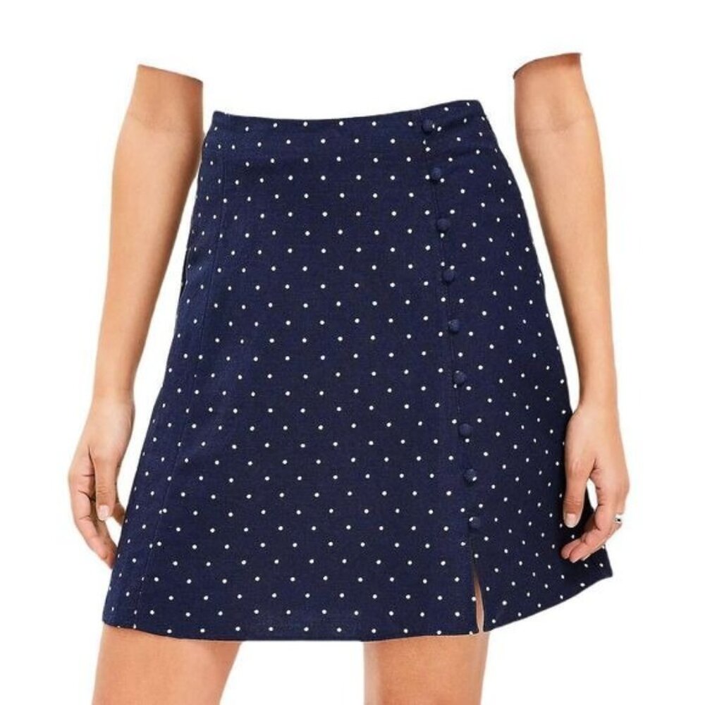 Petite Dotted Button Trim‎ Linen Blend Skirt 0P NWT